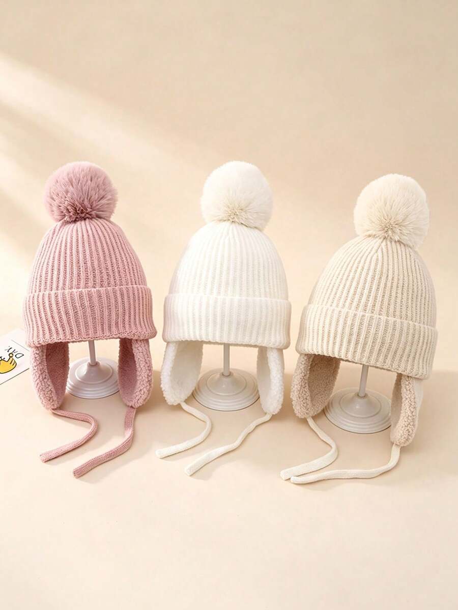 1pc Solid Color Warm Lining Knitted Earflap Hat, Children's Outdoor Cycling Hat Winter Warm Knitted Hat - 1PC - View 1