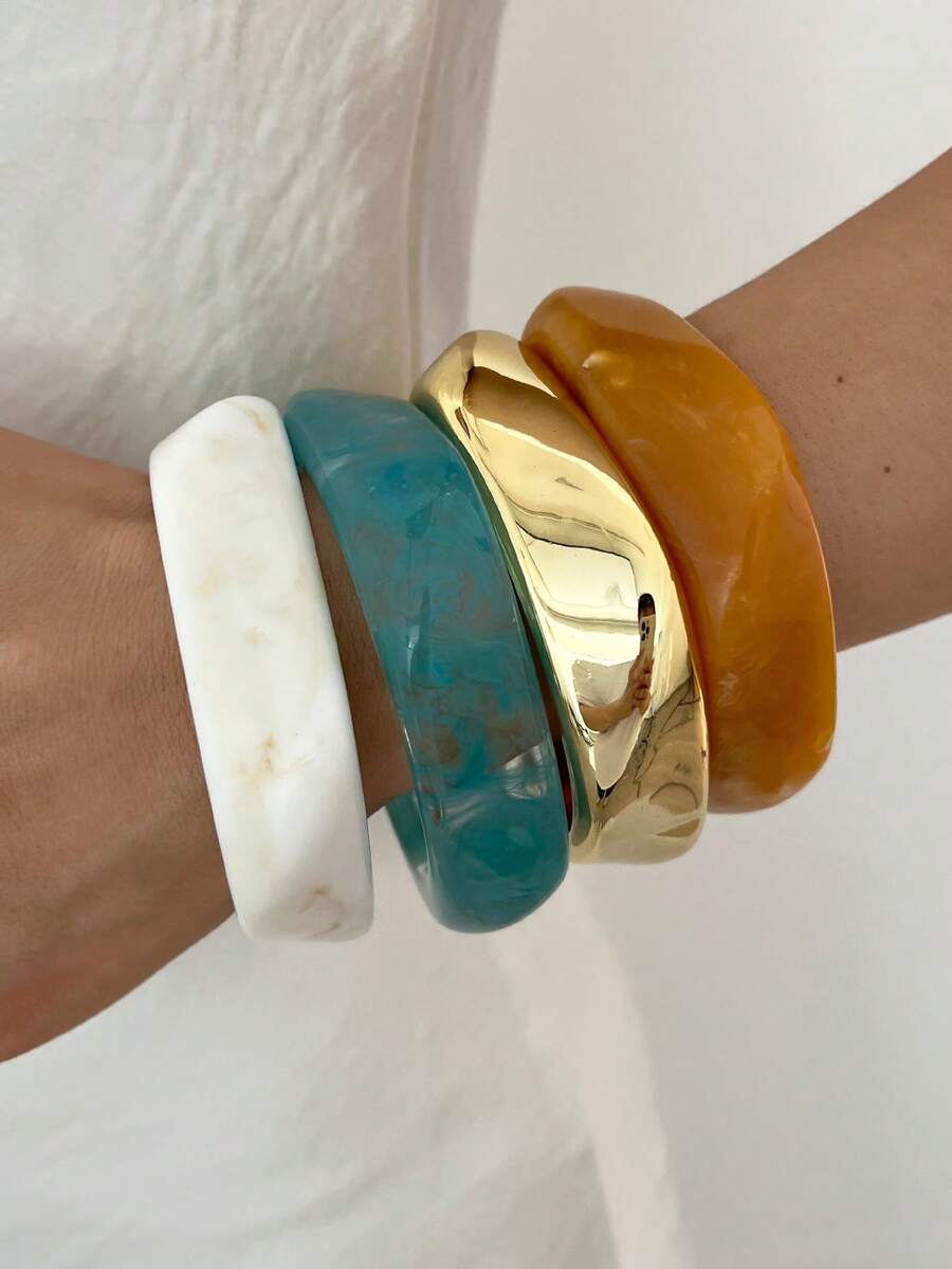 Set Gelang Resin Asimetris Lebar Berlebihan Gaya Bohemian Vintage 3/1 buah untuk Wanita, Cocok untuk Pemakaian Sehari-hari, Liburan, Kencan, Pesta, Pertemuan, dan Padu Padan