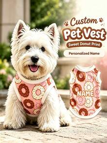 1pc Customized Donut Pet Vest, Upload Dog Photo + Custom Name, Breathable Sleeveless Dog Clothes, Lightweight All-Season Wear, Suitable For Small, Medium Puppies, Cats And Dogs Daily Outdoor Wear - Multicolor - View 1