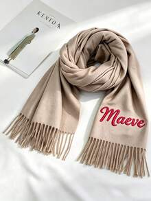 Customized Embroidered Tactile Tassel Scarf, Personalized Name Women's Long Scarf, Soft Tassel Shawl, Suitable For Winter Layering, Travel And Daily Wear - Multicolor - View 9