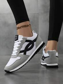 Women's Vintage Round Toe Lace-Up Soft Sole Comfortable Casual Versatile Breathable Summer Daily Running Solid Color Athletic Shoes - Grey - View 6