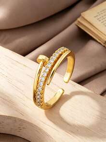 Letingsha 2pcs/Set Minimalist Luxury Gold-Plated Zirconia Jewelry Set, Bracelet And Open Ring, Suitable For Women's Wedding, Banquet And Daily Party Wear - Yellow Gold - View 8