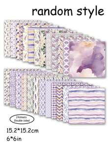 1set 6-Inch Double-Sided Patterned Paper, Photo Albums, Scrapbook, Junk Journal, Planner Cards Background Paper, Suitable For Scene Decoration And Atmosphere Props - Purple Floral Journal Background Paper - View 10