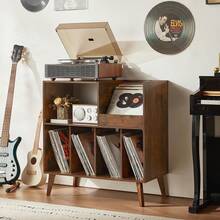 Soporte Grande para Tocadiscos, Soporte para Tocadiscos con Almacenamiento, Soporte para Discos de Vinilo con Área de Exhibición, Mesa para Tocadiscos que Sostiene Hasta 300 Álbumes, Soporte - Marrón - Ver 11