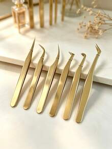 Professional Gold Stainless Steel Eyelash Extension Tweezers, Mirror Polished Gold Handle, Ultra-Precise, Lightweight, Durable And Odorless, Multi-Purpose Salon-Grade Beauty Tool, Suitable For Eyelash Extension Operations - Multicolor - View 2