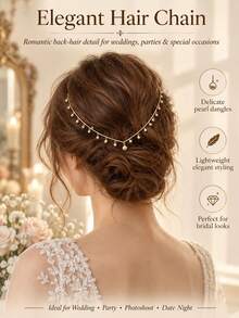 STONEFANS 1pc New V-Shaped Back-Hanging Elegant Sweet Bridal Wedding Updo Pearl Headpiece For Evening Party - Multicolor - View 8