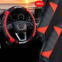 3PCS Car Interior Set, PU Leather No Inner Ring Steering Wheel Cover, Elastic Style, Suitable For 14.5-15inch Steering Wheel, Seat Belt Shoulder Pad, Car Interior Protection Cover - Multicolor - View 16