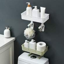 1pc Bathroom 3-Tier Toilet Wall Shelf, Embedded Plastic Vanity, Wall-Mounted, No Drilling Required, Easy To Assemble, Space-Saving Toilet, Bathroom And Washroom Storage Rack, Durable And Lightweight - Multicolor - View 10