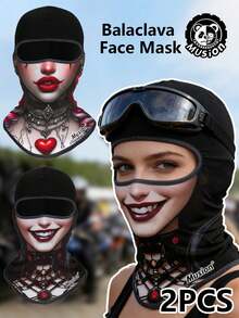 1-2pcs Gothic Women's 3D Printed Warm Face Mask, Windproof Full Face Cover, Breathable Moisture-Wicking Full Face Mask, Suitable For Skiing, Motorcycle, Cosplay, Festivals And More - Multicolor - View 6