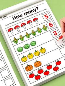1pc Math Counting Workbook, Number Filling Book, Logical Thinking Training, Preschool/Kindergarten/Early Education Fun Math Activity Book, Including Ocean/Animal/Fruit Themes, Montessori Educational Learning Supplies, Kindergarten Learning Materials, Back To School Gift - Multicolor - View 11