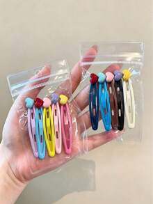 5pcs Women's Sweet Heart Decor Hair Clips, Solid Color BB Barrettes Cute Candy Color Snap Hair Pins Daily Hair Accessories Set - Multicolor - View 1