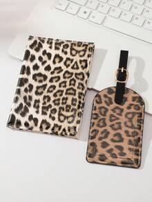 1 Set Leopard Print Wallet, Passport Holder, Luggage Tag Set, Leopard Print Passport Set, Suitable For Travel, Wallet Storage, Business Trip Use - Leopard Print - View 9