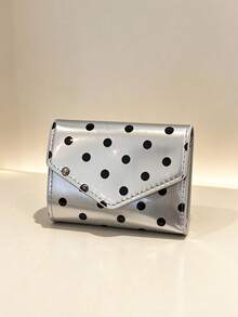 Glossy Patent Leather Polka Dot Tri-Fold Short Wallet, Women's Multi-Slot Card Holder, Envelope Flap Magnetic Snap Design, Lightweight And Space-Saving, Commute And Travel Card And Coin Storage, Multiple Colors Available - Multicolor - View 8