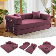 2-Seater Foldable Sofa Bed, 62'' Convertible Sleeper Sofa, Spring Folding Floor Couch With With Pillow Back Support Armrest, 4-In-1 Futon Sofa Bed For Living Room - Burgundy - View 2