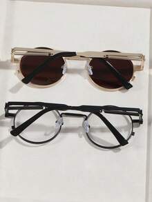 2 Pairs Metal Round Frame Men's Fashion Glasses - Multicolor - View 6