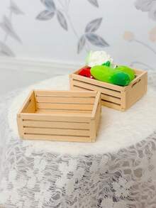 Dollhouse Miniature Square Wooden Basket, Mini Hollow Wooden Slat Square Storage Basket, Wooden Decorative Accessory, Desktop Micro Scene Small Ornament - Multicolor - View 2