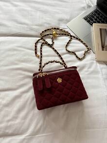 Women's Zippered Bag, One Size - Burgundy - View 8