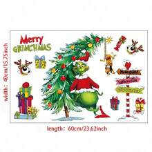 The Grinch 1pc Green Fur Monster Christmas Decoration Sticker, Wall Sticker, Window Sticker, PVC Wall Sticker, Door Decoration Sticker, Car Decoration Sticker, Window Glass Sticker, Store Decoration Sticker, Halloween Costume Prop - Multi-color - View 10