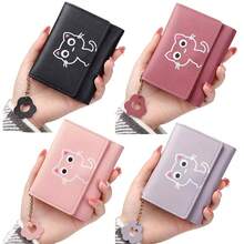 Dompet Kulit Kecil Lipat Tiga Pendek Motif Kucing Lucu Kartun Baru untuk Wanita - MultiWarna - View 2