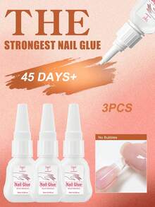 COLOURSMILE 1/2/3pcs Quick Dry Strong Waterproof Nail Glue With Brush, Formaldehyde-Free Glue For Fake Nails, Press On Nails & Rhinestones - 15ml - View 2