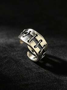 CIREY 1pc Asymmetrical Design Vintage Distressed Handmade Wire-Wrapped Dark Style Heavy-Duty Bound Ring, Unique Niche Bold Retro Versatile Single Ring Accessory - Bundle Ring - View 2