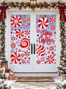 1set Christmas Window Clings, Candy Window Decals, Oil Painting Christmas Red Candy Window Stickers Double Sided Glass Decals For Winter Xmas Home Classroom Office Party Decoration - Candy Christmas Theme Window Decals - View 4