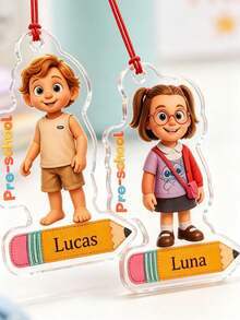 Personalized Acrylic Name Pendant - Customized Photo & Name, Cartoon Character Pattern Pendant; Suitable For Backpacks, Pencil Cases, Lunch Bags, Suitcases And Keychains - Multicolor - View 5