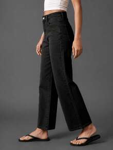 Women's Comfortable Slim-Fit Light Blue Straight-Leg Jeans - An Ideal Choice For Everyday Wear Casual Black Fall - Black - View 4