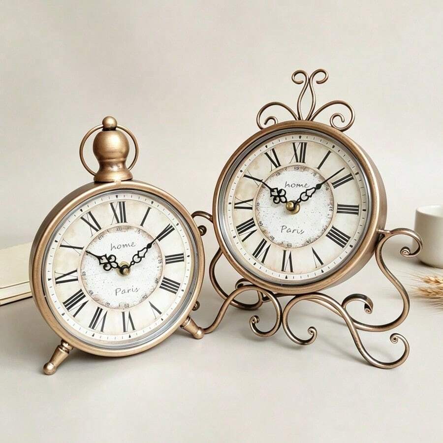 Vintage Iron Art Painted Desktop Clock, 3D Tabletop Clock, Living Room Bedroom Decor, Wall Hanging Clock, Fashion Silent Desk Clock, Gift, Luxury Clock, Housewarming Gift, Home Decor