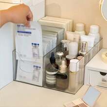 1pc Acrylic Facial Mask Storage Box With 3 Removable Dividers, Transparent Compartment Makeup Organizer, Belt Storage Box, Large Capacity Skincare Organizer Rack For Vanity Tabletop - Multicolor - View 6