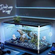 Transparent Fish Tank With Lid, Desktop Aquarium And Turtle Breeding Tank For Goldfish, Turtles And Small Aquatic Pets, Mini Aquarium For Home, Living Room And Office - Black - View 2