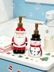 1pc Santa Claus Painted Liquid Dispenser Bottle, Suitable For Bathroom Hand Soap, Shampoo, Body Wash, Conditioner, Refillable Pump Head Bottle - Multicolor - View 9