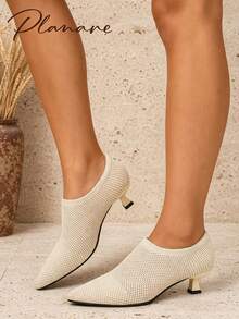 Sepatu hak tinggi stiletto ujung runcing minimalis warna polos terbaru untuk wanita, cocok untuk perjalanan sehari-hari, kantor, pesta malam, dan acara lainnya. - Krem - View 1