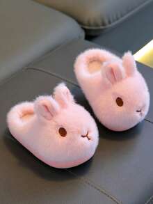1 Pair Girls' Slippers, Autumn/Winter Indoor Home Warm Cute Cartoon Rabbit Plush Children's Slippers - Pink - View 3
