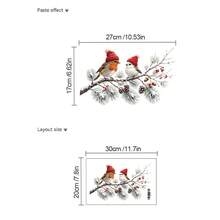 Watercolor Red Cardinal Pine Branch Wall Decal, Orange Kitten Perched On Christmas Pine Branch, Robin Wearing Red Hat, Red Berries, DIY Peel And Stick Vinyl Sticker, Bedroom Kitchen Bathroom Wall Refrigerator Cabinet Toilet Window Christmas Atmosphere Decor, Gift - Multicolor - View 15