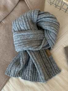1PC Women's Casual Solid Color Scarf, Autumn/Winter Versatile Cable Knit Texture Warm College Style Knitted Knitted Neck Warmer - Multicolor - View 9