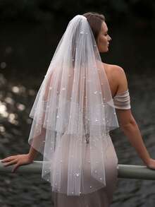 2 Layer Wedding Veil With Comb Elegant Pearls Bridal Veil Suitable For Wedding Party - Multicolor - View 9