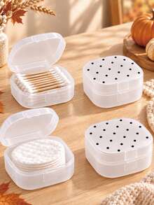 Polka Dot Pattern Plastic Storage Box - Portable Makeup Pads And Cleaning Supplies Storage Box, Sealed Travel Design, Suitable For Storing Brushes, Balls, Beads, Etc. Bathroom And Vanity Storage, Makeup Remover Storage Box, Smooth Surface, Transparent Storage Box - Multicolor - View 5