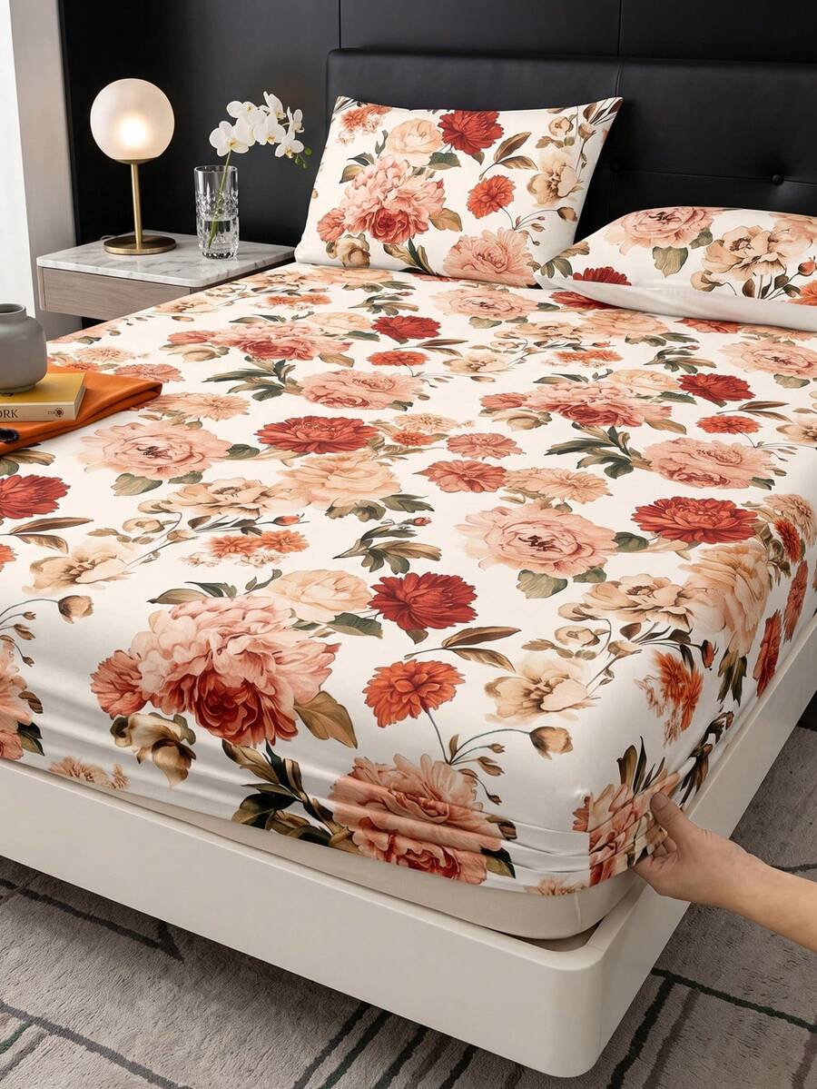 1 buah Sprei Kasur Motif Bunga, Lembut & Nyaman, Desain Mawar Musim Panas, Sprei Pas yang Ramah Kulit, Cocok untuk Semua Musim, Anti Debu & Anti Selip, Cocok untuk Kasur Ukuran Twin/Full/Queen/King, Dapat Dicuci dengan Mesin (Sarung Bantal Tidak Termasuk), Hadiah Liburan, Dekorasi Musim Gugur, Dekorasi Kamar Tidur