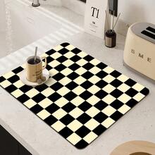 1pc Plaid Print Oversized Dish Drying Mat, Bar Countertop Waterproof Mat, Drying Mat, Drainage Mat, Coffee Machine Mat, Washing Machine Top Protector Mat, Stove Top Mat, Dining Table Mat, Mouse Pad, Coffee Cup | Tableware Drying, Absorbent Quick-Drying, Washable And Reusable, Suitable For Kitchen | Cafe, Tea Cup, Coffee Cup, Coffee Machine Accessories, Home Decor For Coffee Lovers, Rental Home Improvement, Perfect As Housewarming Gift, Christmas Gift, Pet Feeding Mat, Washing Machine Protector Mat, Door Mat, Table Mat - Multicolor - View 6