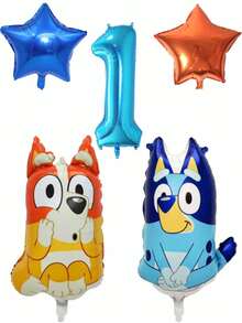 MASSDI Cartoon Character Birthday Balloon Set, Sitting And Bingo Aluminum Balloons, Bright Cyan Digit 1 Balloon, Dual Color Star Mylar Balloons, Easy Inflate Reusable Supplies For Garden Birthday Party Photoshoot - Balloon - View 18