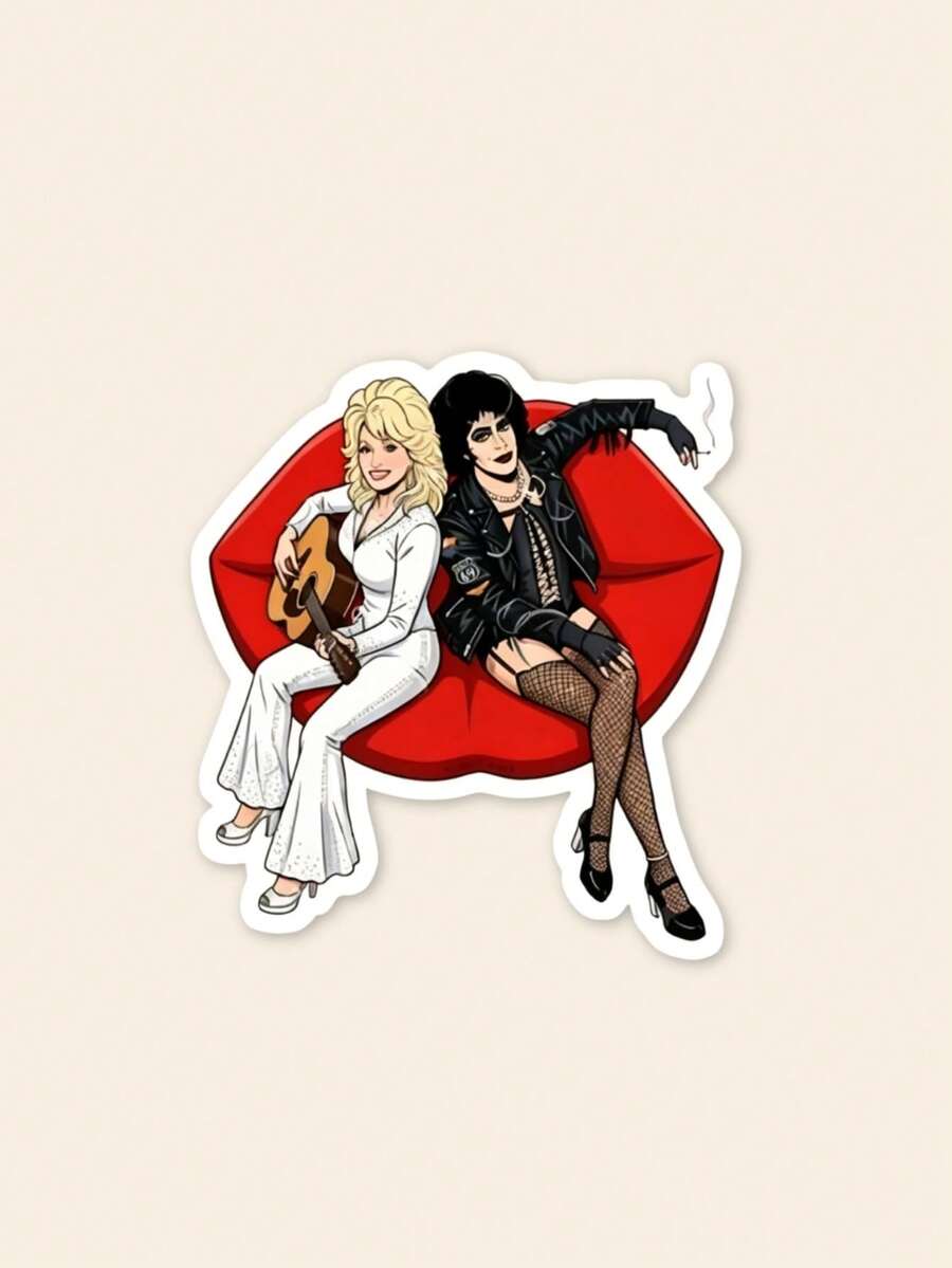 1PC Retro Dolly & Rocky Picture Show Sticker, Music Legend Cartoon Art Vinyl Decal, Waterproof Self Adhesive Sticker For Tumbler, Notebook, Car Bumper, Scrapbook - Multicolor - View 1