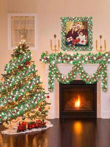 1pc Christmas Metallic Brushed Wreath, Christmas Tree Hanging Ornament, Holiday Party Fireplace Mantel Railing Decoration - A - View 1