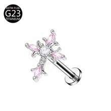 1件 G23鈦金內螺紋 1.0/1.2mm 蝴蝶鋯石耳釘 多色軟骨穿刺飾品 女款日常佩戴 - 十字架 - 查看 8