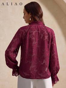 Elegant Women's Blouse With Floral Cutout Design, Suitable For Daily Wear And Dates, Layerable, 2026 Autumn/Winter Fall Fashion Office Wear - Burgundy - View 5