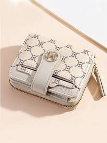New Litchi Texture Letter Wallet With Multiple Card Slots, Short Compact Women's Purse, Thickened Korean Style Fashion Retro Coin Purse For Women - Apricot - View 6