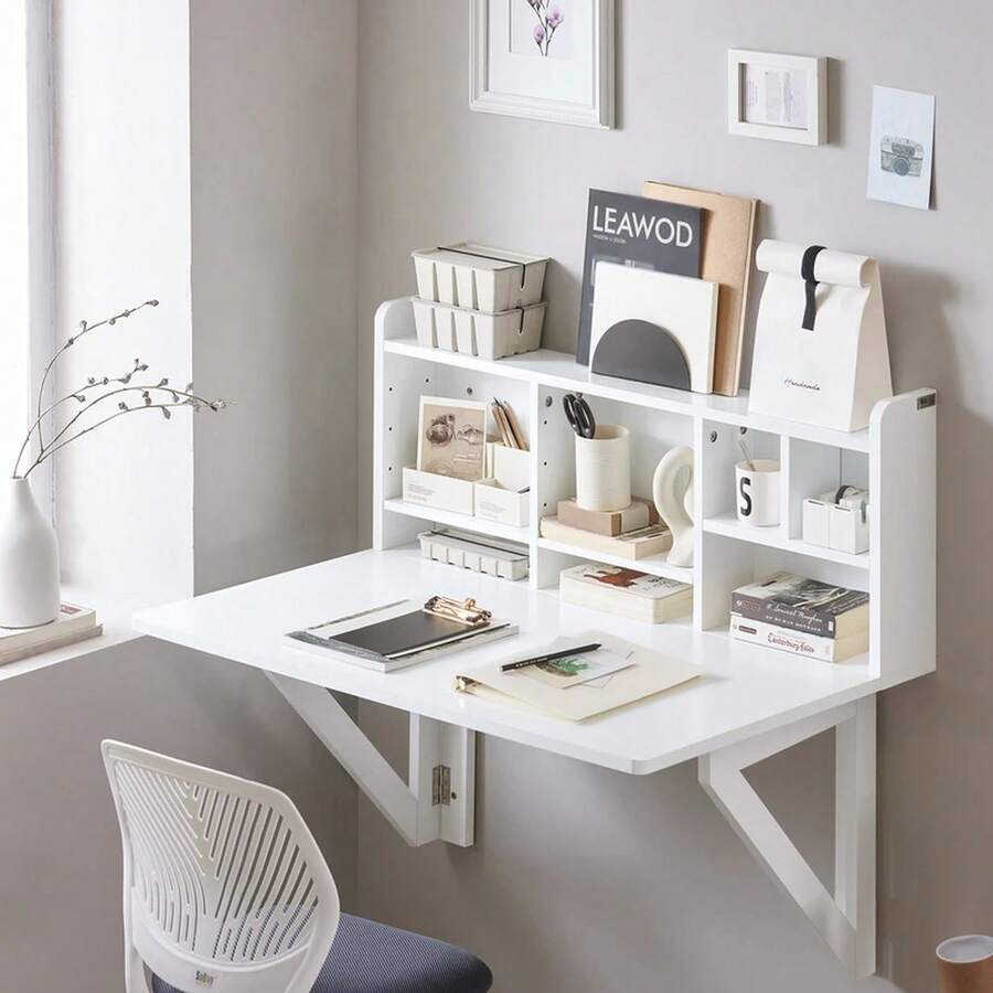 SoBuy FWT07-II-W: tavolo pieghevole da parete con ripiano integrato, mobile da parete, tavolo da cucina, tavolo da pranzo, colore bianco, dimensioni approssimative. 90x78x60 cm - Bianco - Visualizzare 1