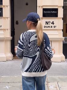 Women's Crew Neck Casual Daily Long Sleeve Sweater - Blue - View 3