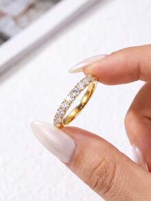 1pc Moissanite Ring Fashion Full Eternity Diamond Band Suitable For Women's Wedding And Stacking - Cluster-set Crown Moissanite Pinky Ring - View 7