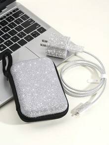 6pcs Apple Data Cable Storage & Protection Set, Compatible With Apple Phone 20W Fast Charging Data Cable, With Flash Drill & Glitter Cable Organizer - Silver - View 1